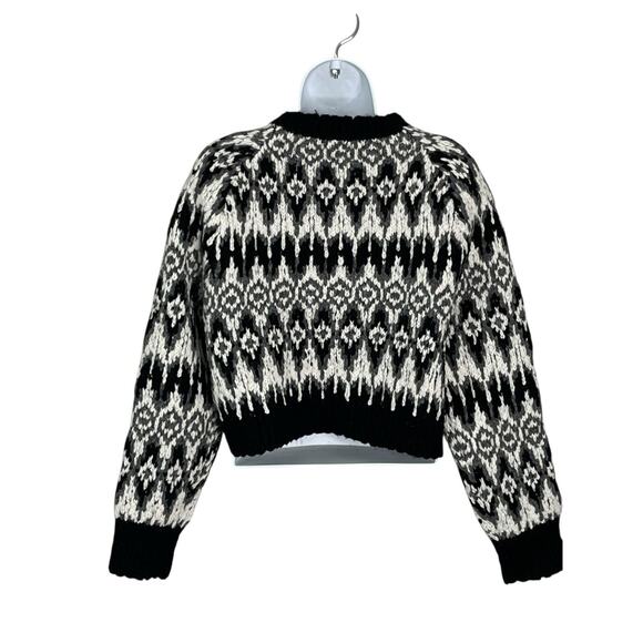 J. Crew Cardigan Sz Small Cropped Fair Isle Chunky Black Gray Wool Angora Blend - Picture 4 of 8